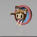 3D Cartoon Girl Character With Cat Ears Sailor Uniform Surprised Expression And Pink Circular Frame