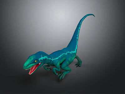 3D Rendered Blue Green Dinosaur Model With Open Mouth Sharp Teeth And Long Tail 3d model