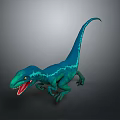 3D Rendered Blue Green Dinosaur Model With Open Mouth Sharp Teeth And Long Tail