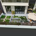 Cozy Residential Garden Landscape With Wooden Fence Planting Beds Seating Area And Umbrella
