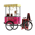 Pink Ice Cream Cart With Canopy Lights Chalkboard Sign And Cones Bottles