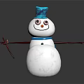 Cute Snowman With Blue Top Hat Blue Scarf Orange Nose And Stick Arms