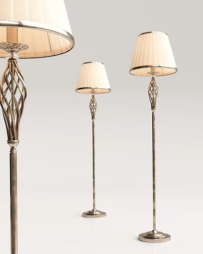 Modern Stylish Floor Lamps With Decorative Metal Poles And White Lampshades 3d model