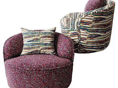 Colorful Patterned Accent Chair With Round Shape And Decorative Pillow 3d model