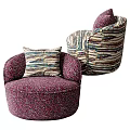 Colorful Patterned Accent Chair With Round Shape And Decorative Pillow