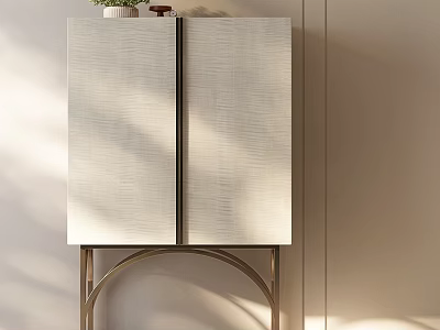 Modern Light Colored Wardrobe With Textured Doors And Gold Metal Legs Design 3d model