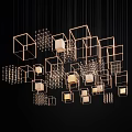 Modern Geometric Chandeliers with Metal Cube Frame Structures and Artistic Illuminated Lighting Design 3d model