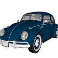 Vintage Volkswagen Beetle Car With Light Blue Body White Wheels And Black Roof