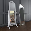 Floor Mirrors With White Carved Base And Silver Frame Reflecting City View Gray Wall