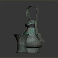 Ancient Bronze Wine Bottle and Cup with Green Patina on Dark Background