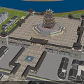 Traditional Chinese Ancient Architecture Complex With Central Pagoda And Symmetrical Courtyard Design