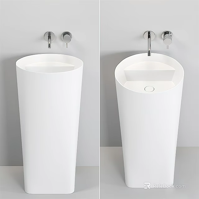 White Modern Pedestal Wash Basin With Chrome Faucet And Sleek Design 3d model 