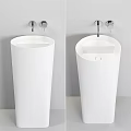 White Modern Pedestal Wash Basin With Chrome Faucet And Sleek Design