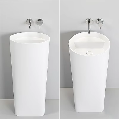 White Modern Pedestal Wash Basin With Chrome Faucet And Sleek Design 3d model