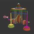 Traditional Handcrafted Wooden String Instrument With Decorative Tower Shaped Top And Curved Parts