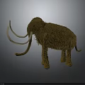 Shaggy Brown Mammoth Sculpture with Long White Tusks and Straw Made Body