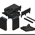 Cartoon Style Scene With Broken Stone Steps Platforms Walls And Slabs