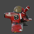 Red Detailed Animated Airplane with Number 8 Propeller and Cartoon Style