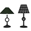 Two Black Table Lamps Featuring Cone Shade Circular Ring Base And Heart Pattern Spiral Base 3d model