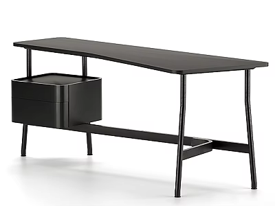 Black Modern Desk With Metal Legs And Cabinet Drawers Design 3d model
