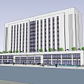 Modern White Office Building With Large Windows Glass Curtain Walls And Green Roof Landscaping