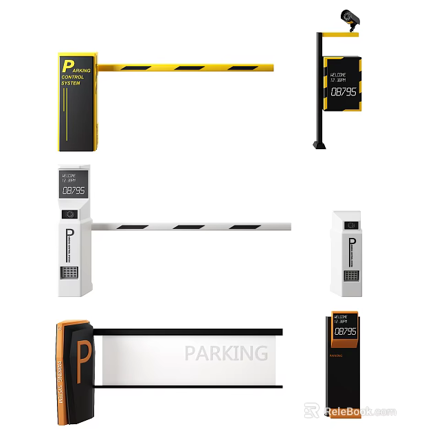 Public Parking Barrier Gates With Time Display And Automatic Entry Exit Control Functions 3d model 