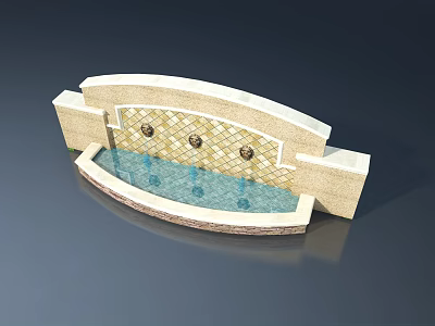 Stone Swing Door With Decorative Panels And Arc Water Feature Structure Design 3d model