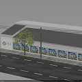 Simple Modern Street Side Storefront Building Model With Road Display Windows Tree And Utility Pole