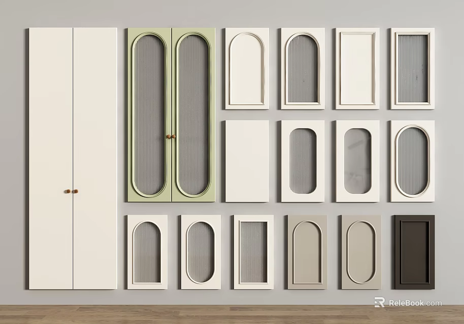 Wardrobe Doors Featuring Various Designs With Different Panel Styles And Color Options 3d model