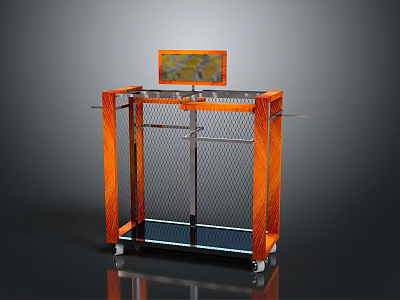 Pet Transport Cart with Orange Frame Metal Mesh Wheels and Display Screen 3d model