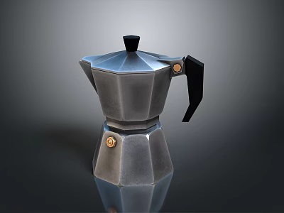 Classic Silver Moka Pot With Black Handle Stainless Steel Kitchen Appliance 3d model