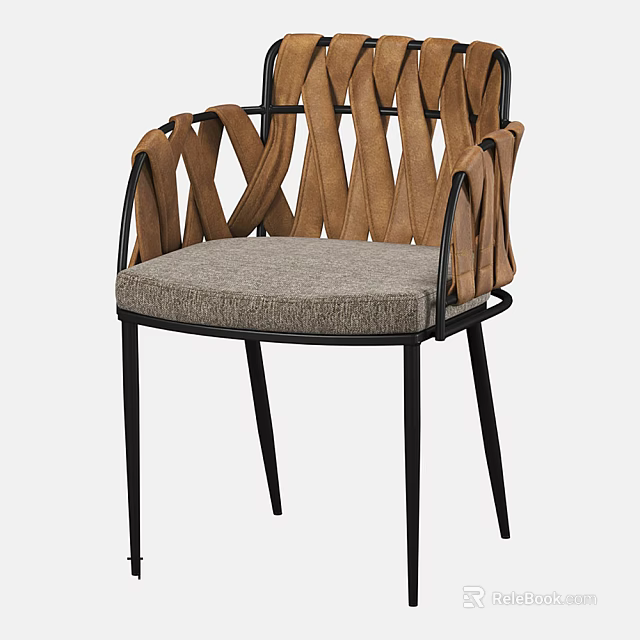 Modern Leisure Chair With Woven Backrest Metal Frame And Comfortable Fabric Seat 3d model 
