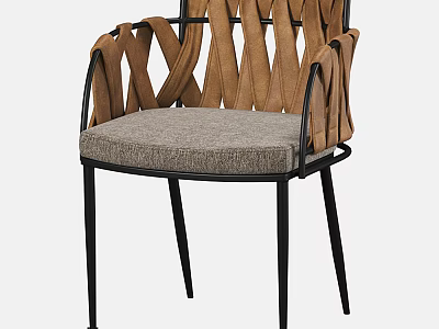 Modern Leisure Chair With Woven Backrest Metal Frame And Comfortable Fabric Seat 3d model