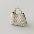 Ivory Patterned Handbag With Top Handles Red Interior Lining And Zipper Detail