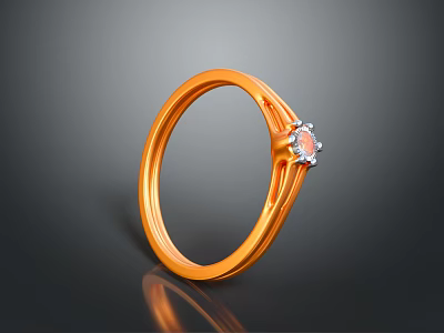 Orange Gold Ring Featuring Central Gemstone With Diamond Accents Design 3d model