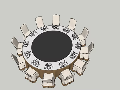 Modern Round Dining Table Set With Surrounding Chairs And Seating Design 3d model