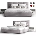 Modern Gray Upholstered Double Bed With White Sheets Pillows And Nightstands 3d model