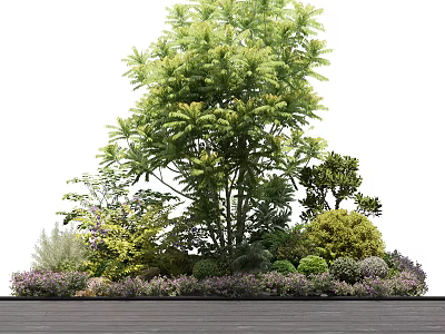 Lush Green Arbor Surrounded by Shrubs Herbs and Low Growing Plants on Wooden Floor 3d model