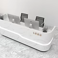 Modern White Marble Reception Desk with Two Computer Monitors Potted Plants Logo and LED Lighting 3d model