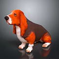 Basset Hound Dog With Orange Brown And Black Coat Sitting On Dark Background