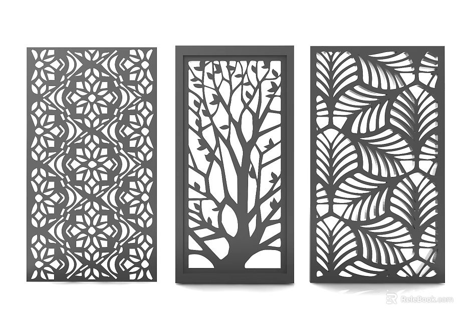 Decorative Room Dividers With Intricate Geometric Tree And Leaf Patterns 3d model 