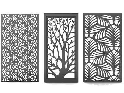 Decorative Room Dividers With Intricate Geometric Tree And Leaf Patterns 3d model
