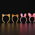 Cute Decorative Headbands For Daily Use With Golden Cat Ear And Pink Rabbit Ear Designs