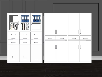 Modern Bookcase Interior Design With White Cabinets Multiple Doors And Drawers 3d model