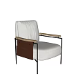 Modern Accent Chair Light Gray Upholstered Fabric With Wooden Armrests Metal Legs And Side Pocket