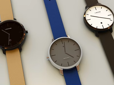 Minimalist Design Watches With Brown Blue And Black Leather Straps 3d model