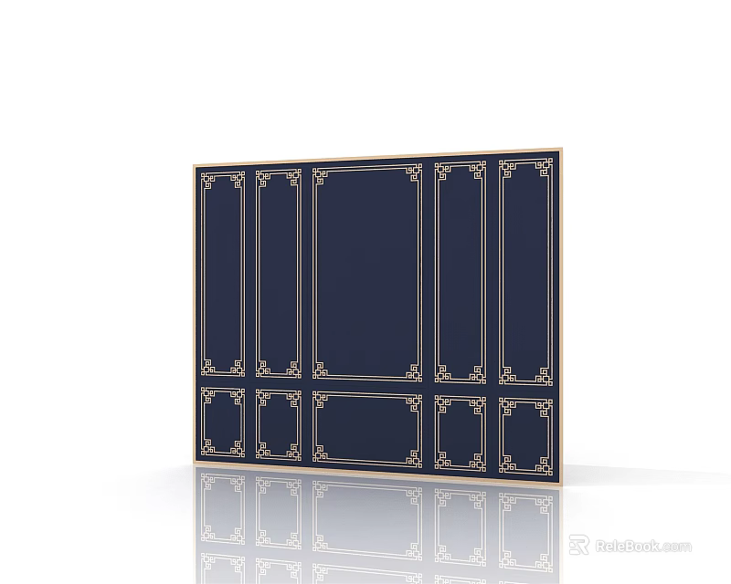 Elegant Dark Background Wall With Gold Decorative Frames And Panel Design 3d model