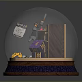 Decorative Snow Globe with Miniature Interior Scene Wooden Bookshelves Table and Daily Life Items