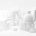 Modern Cartoon Outdoor Scene With Colorful House Trees Balloons Cart And Bottles