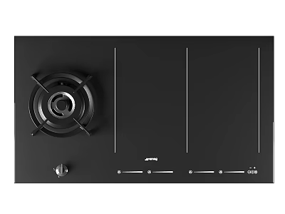 Black Kitchen Hob With Gas Burner Induction Zones And Control Knobs 3d model